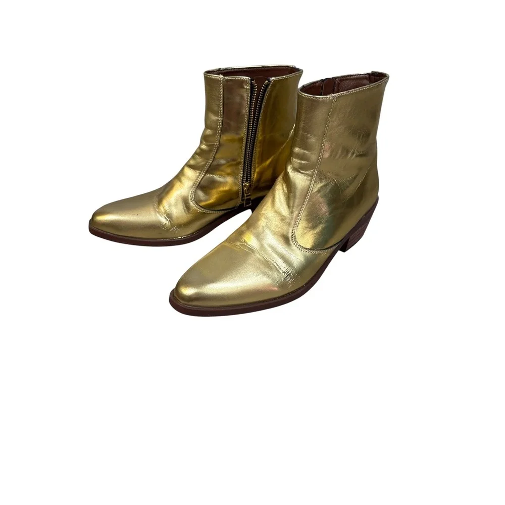 Straight To Hell Men's Vegan Richards Gold Boot 8.5 Chelsea Beatle Winklepickers
